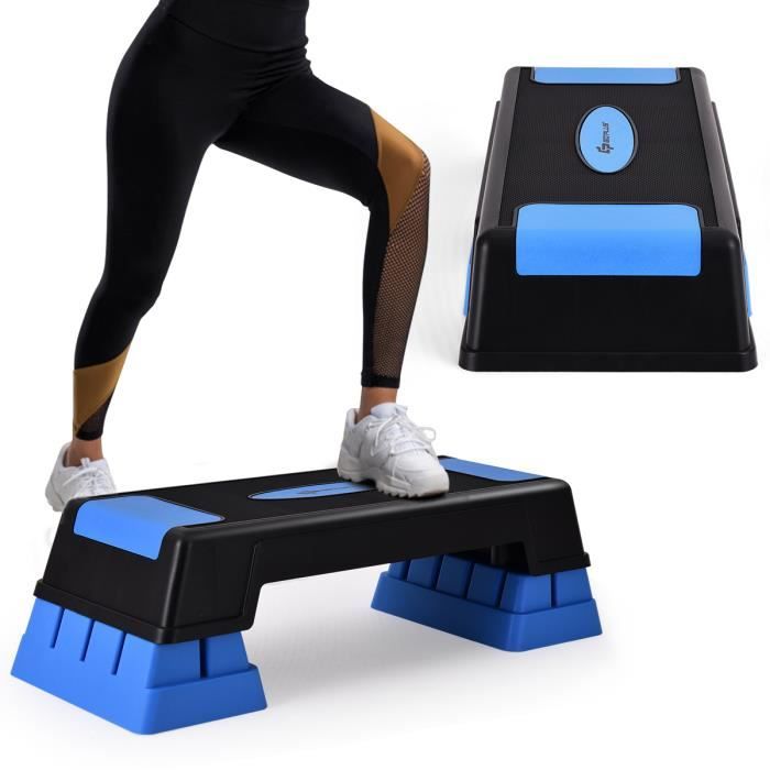 COSTWAY Stepper d'Aérobic Step de Fitness 3 Hauteur Réglable avec Rehausseurs Coussinets Antidérapants Poids Supporté 150 kg Bleu