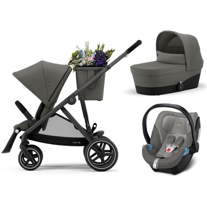 CYBEX Gazelle S Trio - Poussette (6+) avec siège auto et nacelle - Pliage compact - châssis noir - Gris