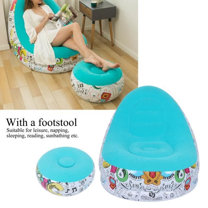 Canapé Gonflable Portable Chaise Longue Confortable avec Tabouret pour Salon (Bleu 116x98x83cm)