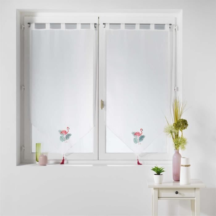 CDaffaires paire pompon passants 2 x 60 x 120 cm voile brode flamingo pink