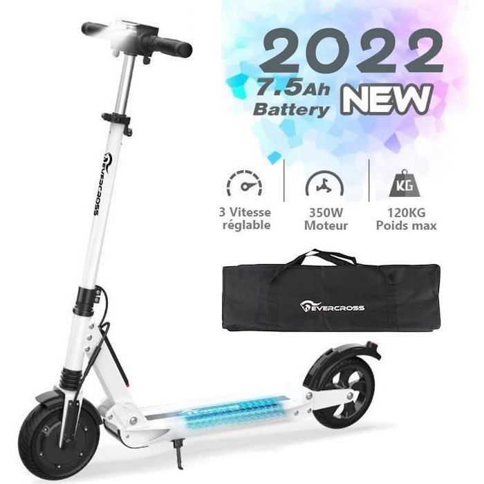 Evercross Trottinette Electrique Pliable 8 Pouces, Vitesse Maximale 25 km-h, Batterie 7,5 A, Moteur 350 W, Ecran LCD Blanc