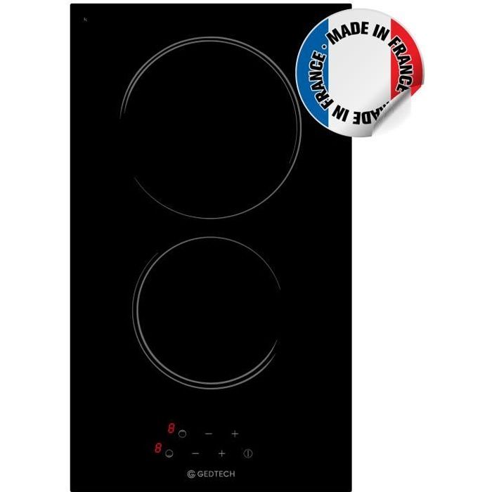 GEDTECH Plaque de cuisson vitrocéramique encastrable GTV2Z3000- 2 zones - L28,8 x P52cm - 2 boosters - Revêtement verre - Noir
