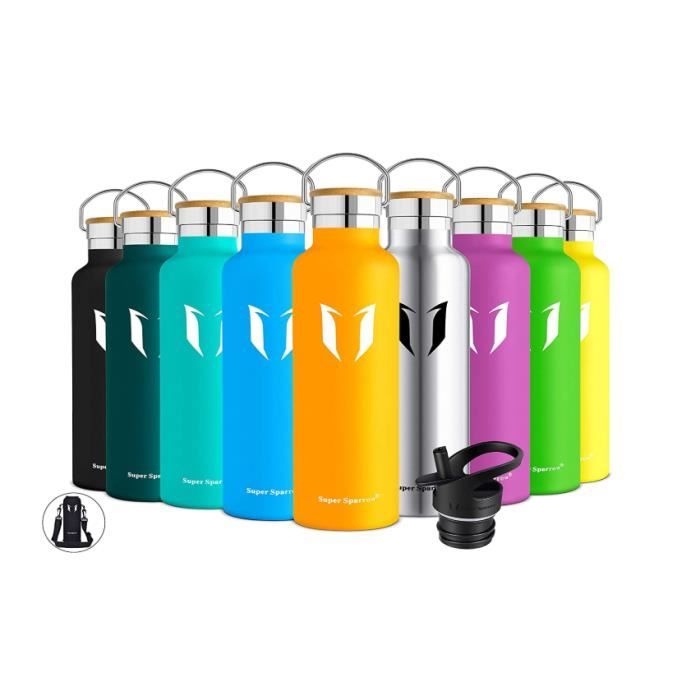 Bouteille d'eau en Acier Inoxydable - Double paroi isolée sous vide - Bouche Standard Gourde - 350ml/500ml/620ml/750ml/1000ml - sans
