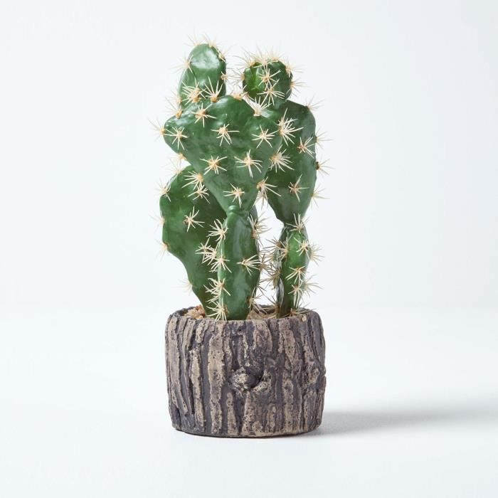 Petit Cactus artificiel Figuier de Barbarie en pot effet bois 26 cm