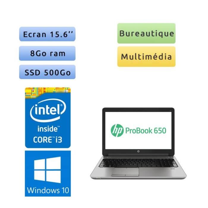 HP ProBook 650 G2 - Windows 10 - i3 8Go 500Go SSD - 15.6 - Webcam - Ordinateur Portable PC - bureautique