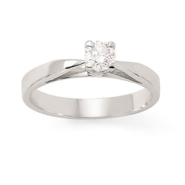 MONTE CARLO STAR - Solitaire en Or Blanc 18 Carats et Diamants 4 Griffes Hautes - Femme