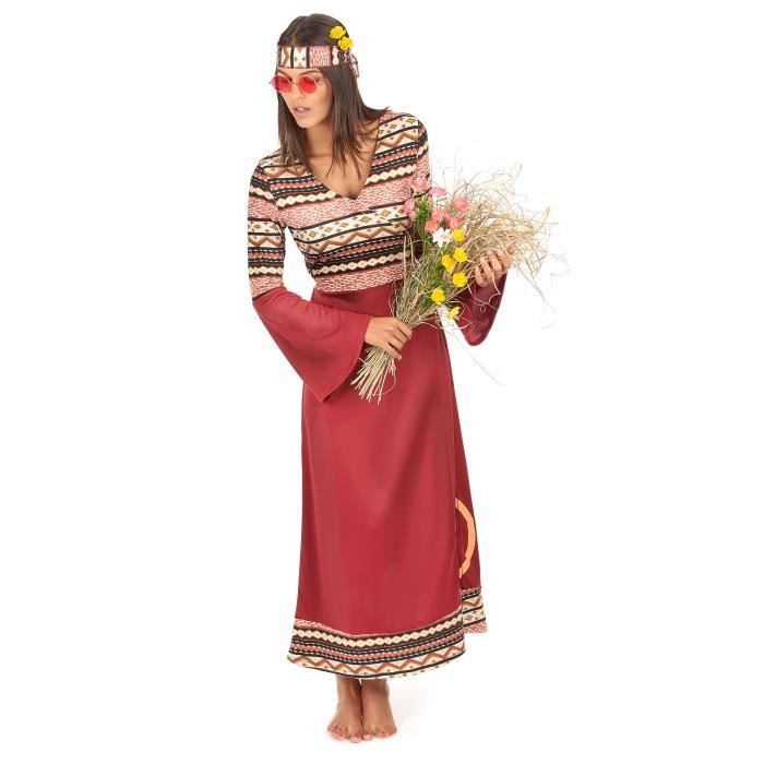 Déguisement robe hippie bordeaux femme