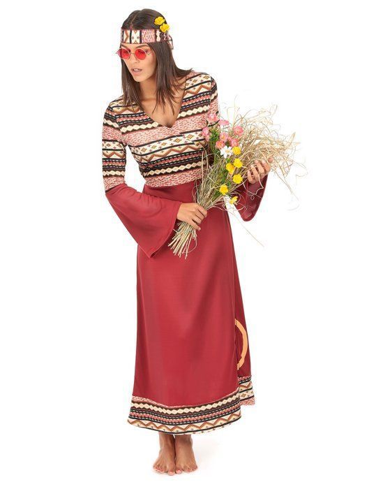 Déguisement robe hippie bordeaux femme