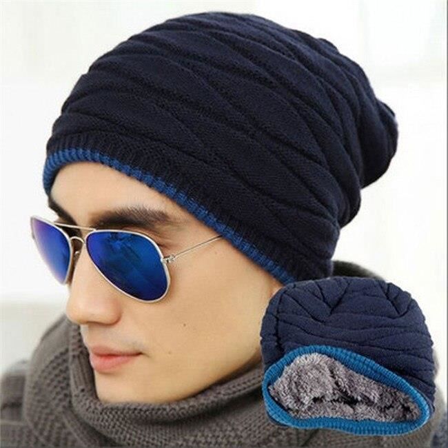 CASQUETTE,Bonnet unisexe hiver Outdooor casquette de course hommes femmes bas chapeau rayure tricoté Hiphop chapeau - Type navy