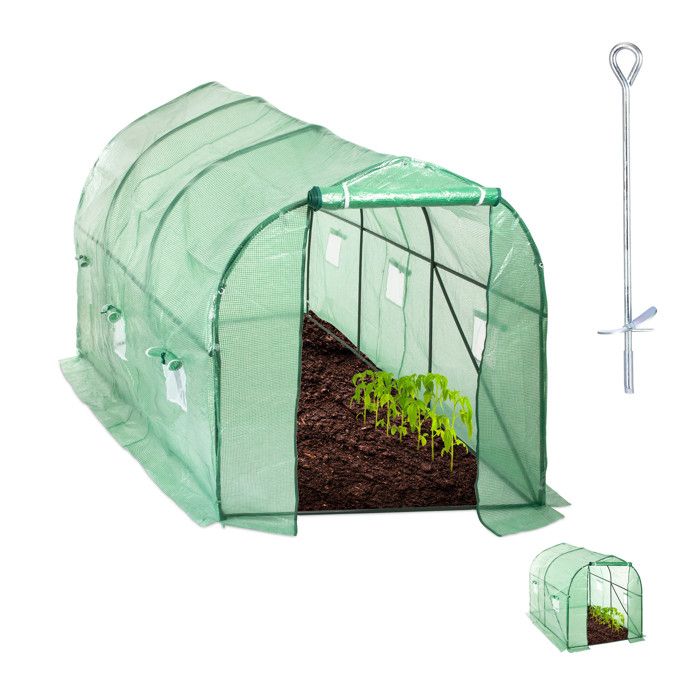 Relaxdays Serre de jardin Tunnel de jardin bâche housse porte fenêtre jardin tente plante tomate, vert - 4052025931964