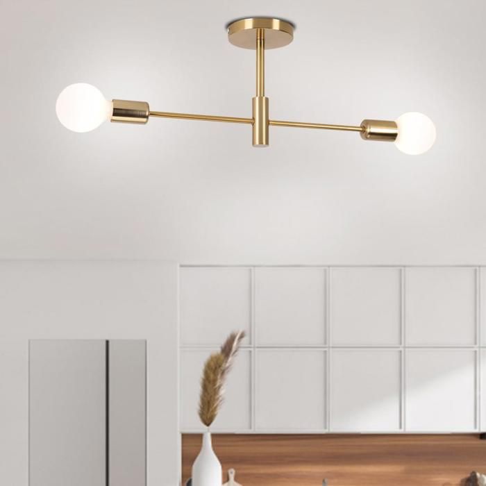 WOTTES Rétro Lampe Plafonnier Luminiare Vintage Industrielle 2 Spot Lustre Eclairage pour Salle à Manger Chambre Salon Cuivre WOTTES Rétro Lampe Plafonnier Luminiare Vintage Industrielle 2 Spot Lustre Eclairage pour Salle à Manger Chambre Salon Cuivre
