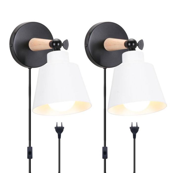 WOTTES 2 Packs Applique Murale Vintage Industrielle Luminaire en Métal Blanc Lampe avec dinterrupteur Interieur pour Salon