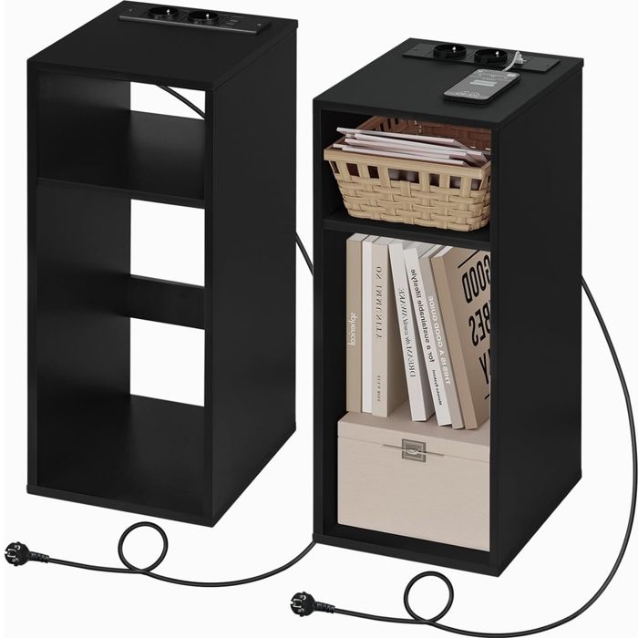 Table de chevet avec station de charge - WOLTU - Lot de 2 - 2 ports USB + 2 prises - 25x30x60 cm- Noir Table de chevet avec station de charge - WOLTU - Lot de 2 - 2 ports USB + 2 prises - 25x30x60 cm- Noir