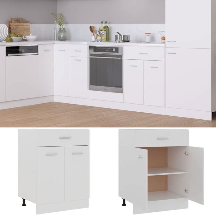 Armoire de plancher à tiroir Meuble bas cuisine Armoire rangement Blanc 60x46x815cm Bois ingénierie 1504708 FrenchDays