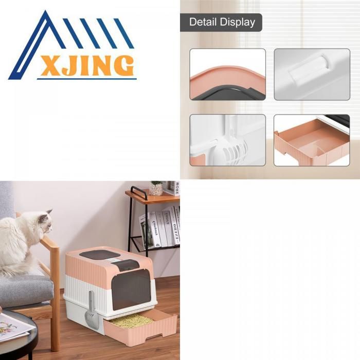Meilleurs prix pour XJING Bac à litière amovible pour chat - Contient 5kg de litière - Tiroir coulissant - Rose - Avec 1 sac désodorisant