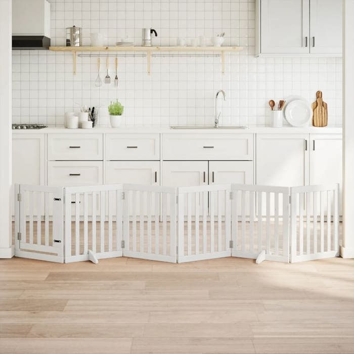 Comparer les prix de vidaXL Barrière pour chiens et porte 6 panneaux blanc bois de peuplier, barrière pour animaux de compagnie, barrière pour 352245