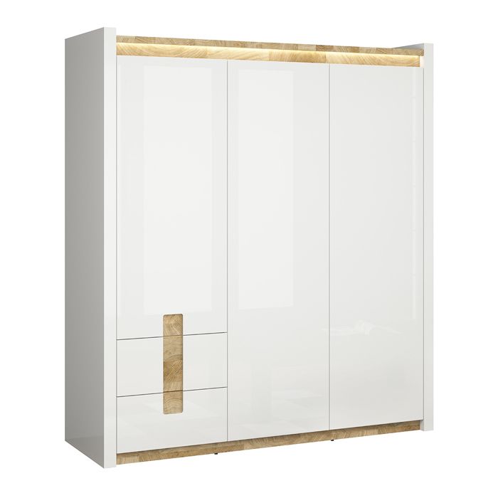 Armoire 3 portes Petits-meubles - Helios - 180 x 60 x 202cm - Blanc et bois Armoire 3 portes Petits-meubles - Helios - 180 x 60 x 202cm - Blanc et bois