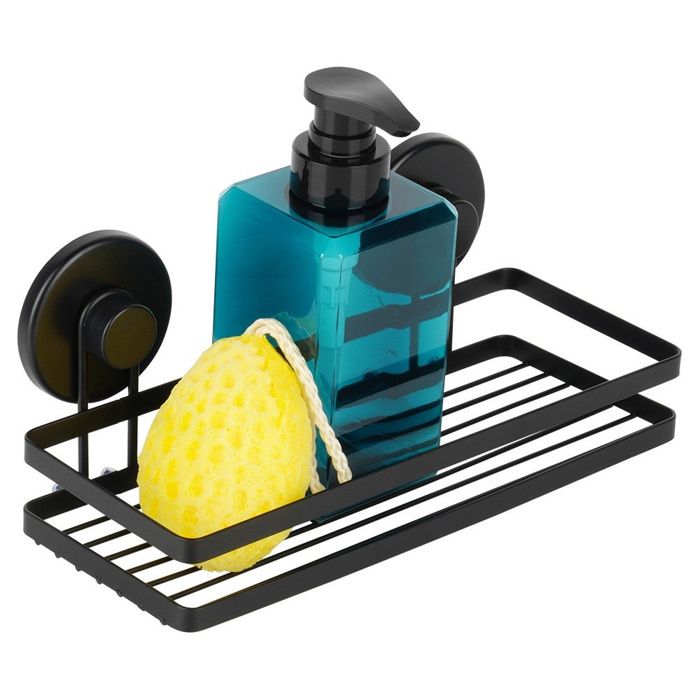 VILDE Étagère Douche - Métal noir - montage ventouses - 25x10x8 5 cm - charge 3 5 kg