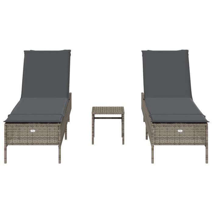 Ensemble de chaises longues avec coussins Lot de 3 - Transats piscine - gris -poly rotintop vente631181855