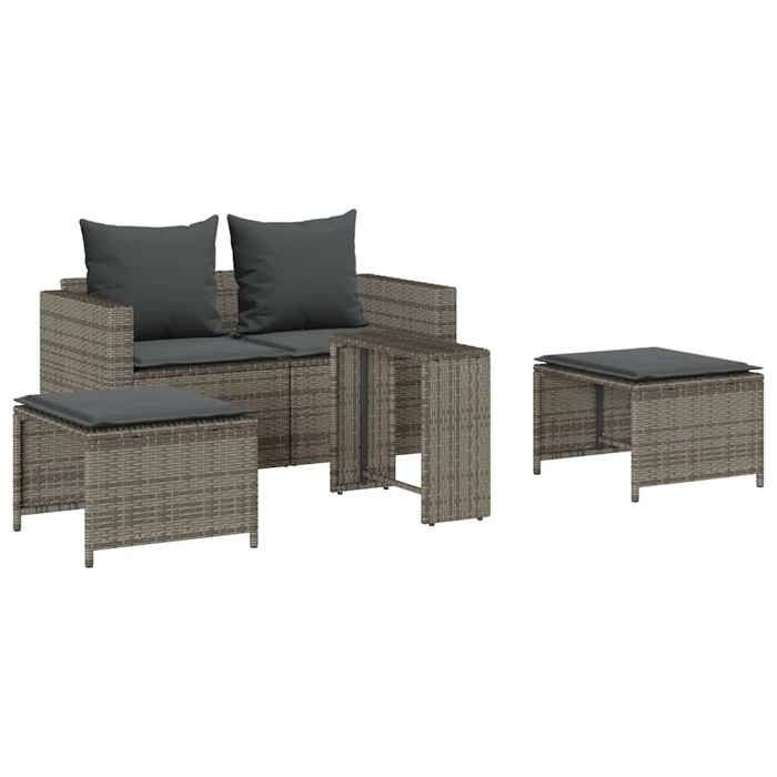 Luxueux Salon de jardin 5 - WINFR - avec coussins empilable gris polyrotin EU8878
