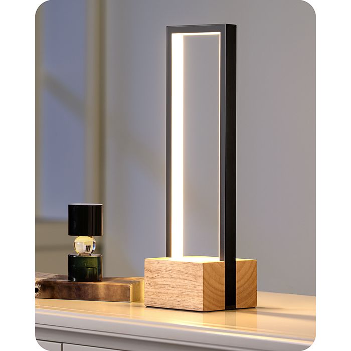 EDISHINE Lampe Table LED Socle en Bois Variateur Tactile 3 Températures Lampe Chevet 10 W 350 Lumens pour Chambre Salon 35 cm