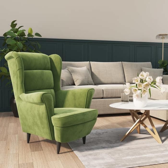 Fauteuil 1 PLACE - JILI - vert clair velours - L 74xP 84xH 100 cm EU4891
