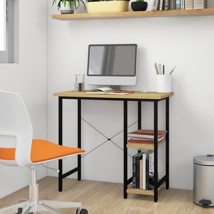 Bureau dordinateur - vidaXL - Noir et chêne clair - MDF et métal - 80x40x72cm