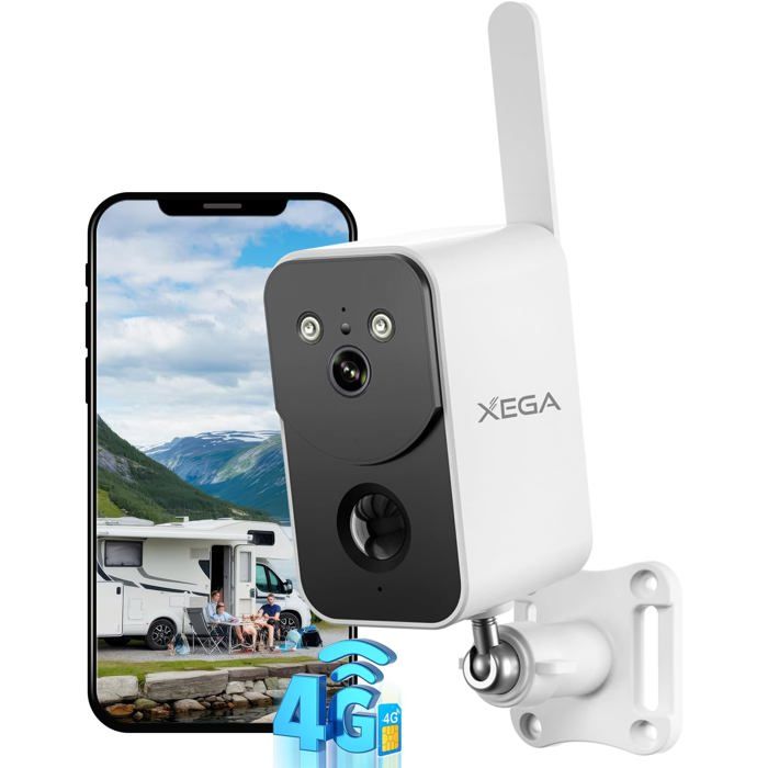 Telecamera 4G LTE A Batteria 10000mAh Xega | Senza WiFi E Senza Fili | Visione Notturna A Colori, Sirena E Proiettore | Impermeabile Per Esterni