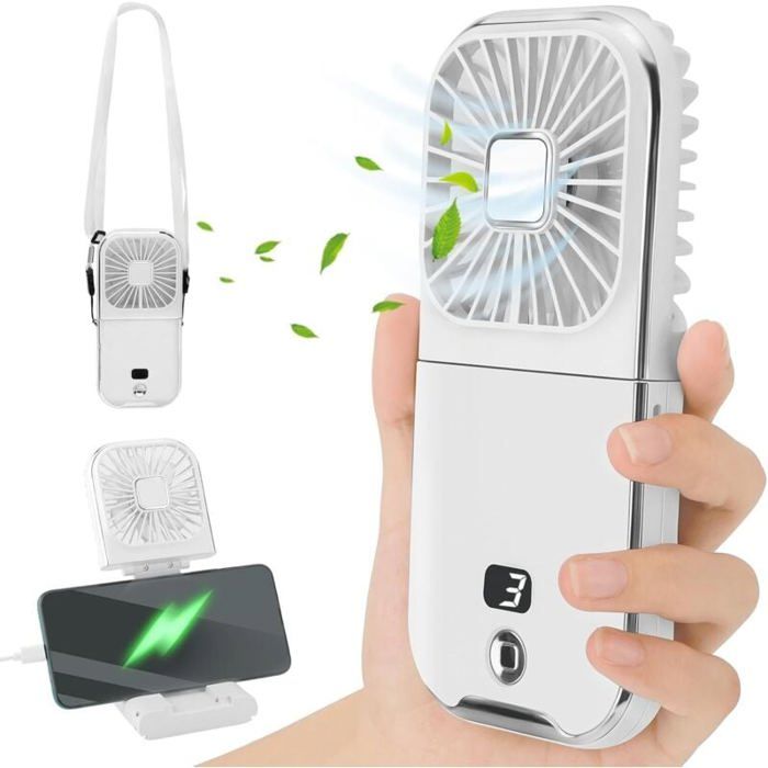 DRE Ventilateur Portable à Main 4 Vitesses USB Rechargeable Silencieux Idéal pour Voyages Extérieurs et Bureau - Dre