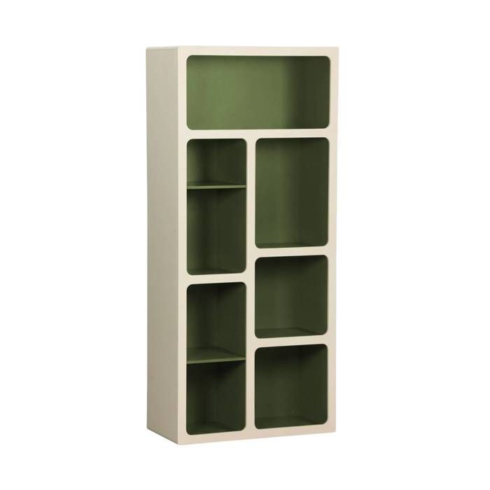 Etagère bibliothèque organique décor bois 8 compartiments kaki - Agatha