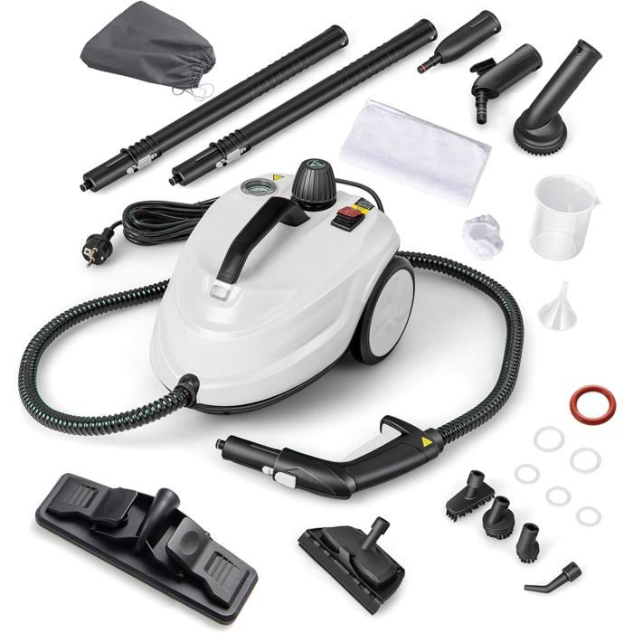 GIANTEX Nettoyeur Vapeur 2000W avec Réservoir 18L13 AccessoiresPression 5 BarBalai Vapeur pour TapisFenêtreVerreRideauBlan