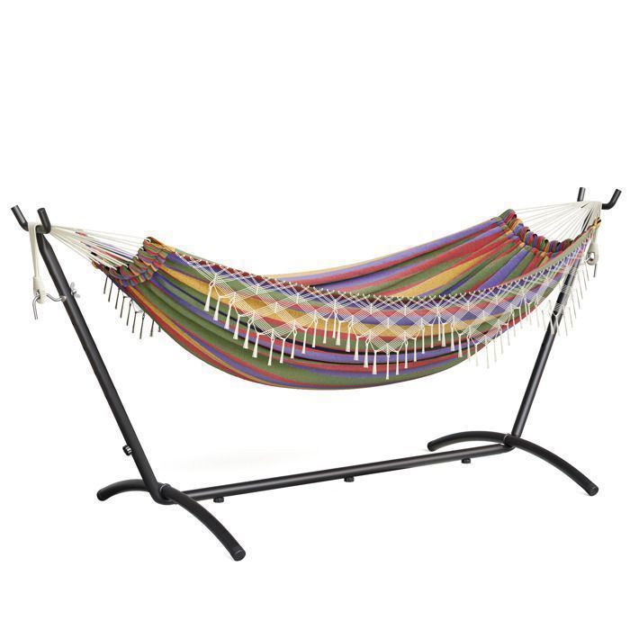 Mondeer Hamac Bohème Double Extérieur sur Pied avec Support Charge Max 200kg Cadre Fer Réglable + Sac de Transport Rouge