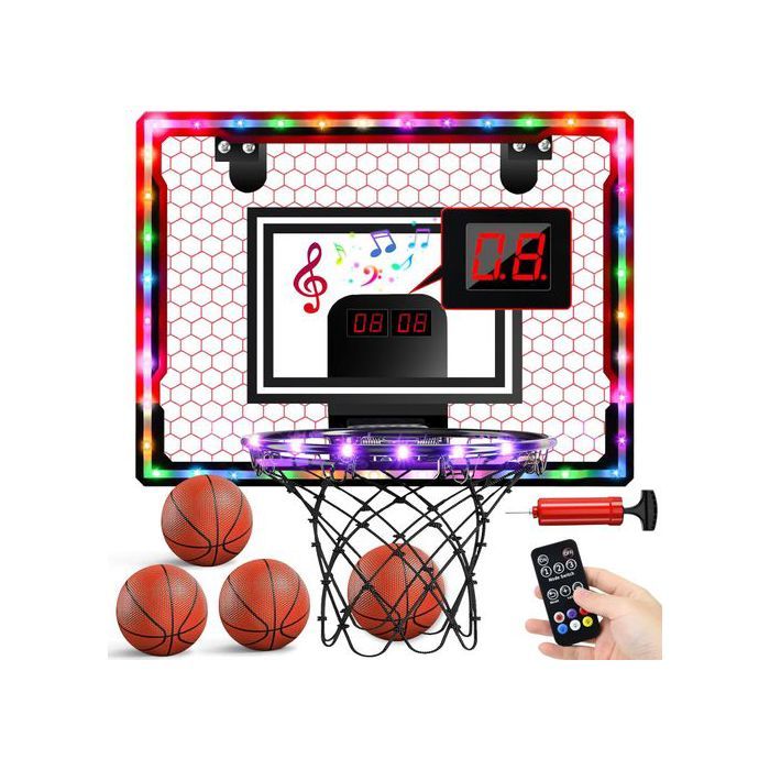 Panier De Basketball Pliable Portatif, Mini Panier De Basketball D Interieur Mural Avec Tableau De Pointage Lampe Led