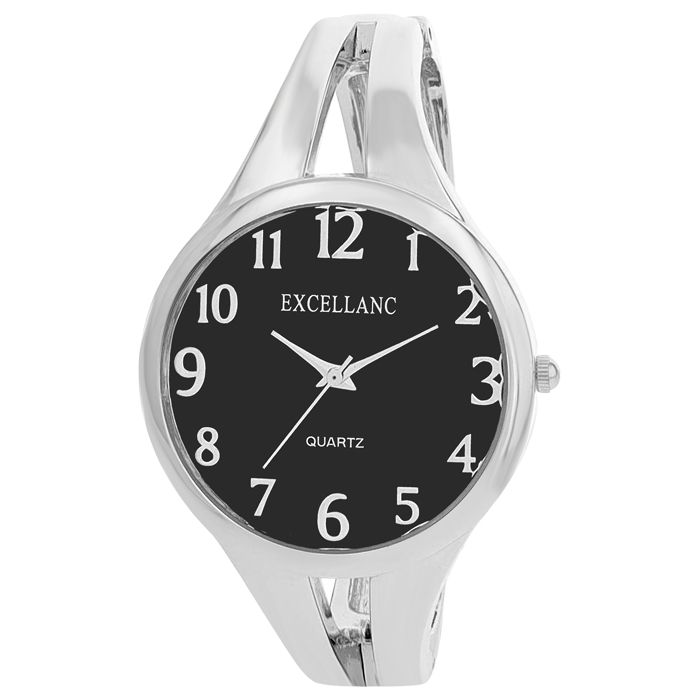 Montre femme - EXCELLANC - Excellanc - Boîtier 36 mm - Cadran noir - Bracelet métal argenté