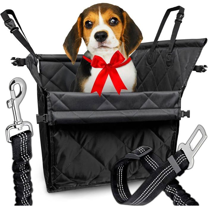 Siège auto pour chien - ESTAMPILLE - Extra stable - Parois renforcées - Sangles de fixation - Avec poche - 60x50x53 cm
