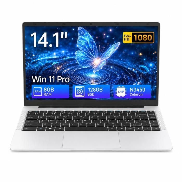 PC Portable 14.1 Intel Celeron N3450 8Go RAM DDR4 128Go SSD Windows 11 Pro WiFi 5 HDMI