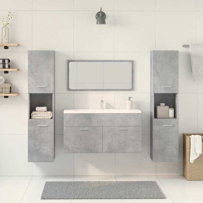 Meuble de salle de bain en 4 pcs - ARMOIRE/COLONNE WC - gris béton 90x38.5x46 cm L4734
