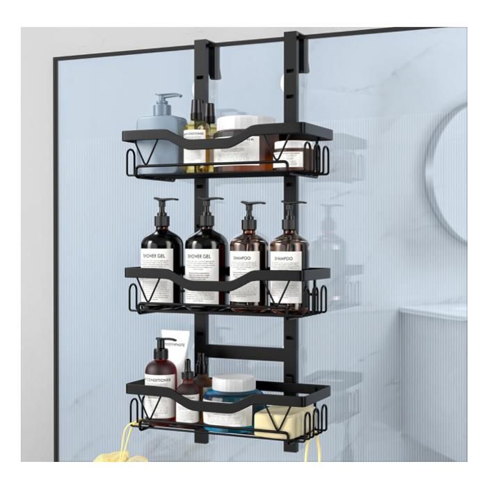Etagere Douche à Suspendre Rangement Douche sans Percage aver 3 PCS Réglable Panier à Suspendre pour le Gel et le Shampooing (Noir)