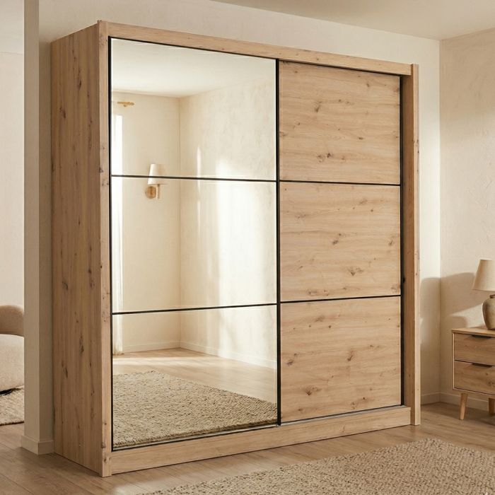 Grande armoire Pélago Dmora en bois mélaminé brun chêne noueux 213x216h cm Grande armoire Pélago Dmora en bois mélaminé brun chêne noueux 213x216h cm