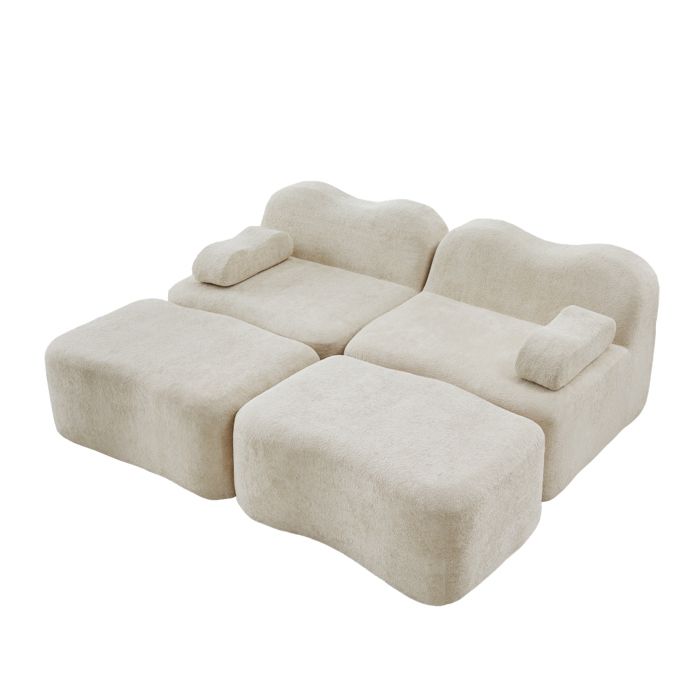 Canapé compressé dangle modulaire -canapé-lit convertible en forme de U 2 places - coussin de siège profond salon beige