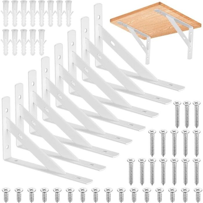 8 Pièces Equerre Etagere Murale Supports Triangulaires Angulaires Droits de 90 Degrés Support Détagère Murale (Blanc 150X95MM)