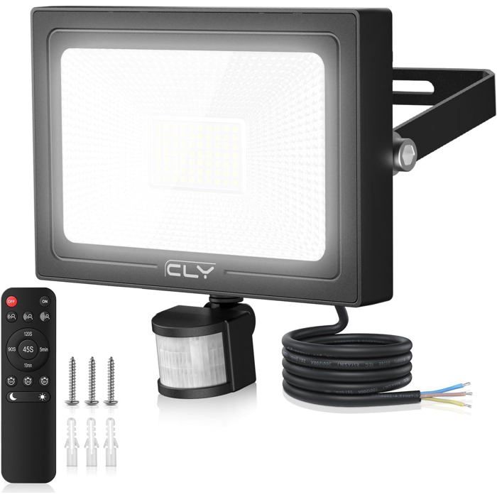 Projecteur LED extérieur avec détecteur de mouvement - 60W - 5640 lumens - Blanc froid 6500K - Étanche IP66