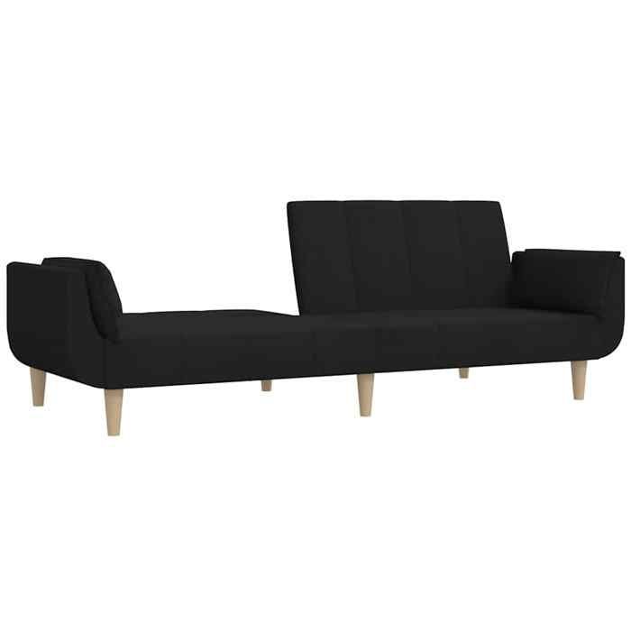 Canapé-lit - SOFA 2 en 1 - à 2 places - avec deux oreillers - noir tissu - (par siège) : 110 kg C2865