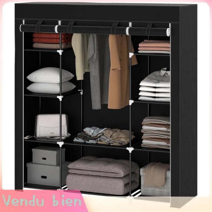 LIA Armoire rangement penderie tissu pliable 150x43x162 5cm noir