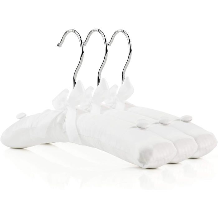 Cintres rembourrés satin antiglisse 30 cm lot de 3 blanc avec nœud pour vêtements délicats