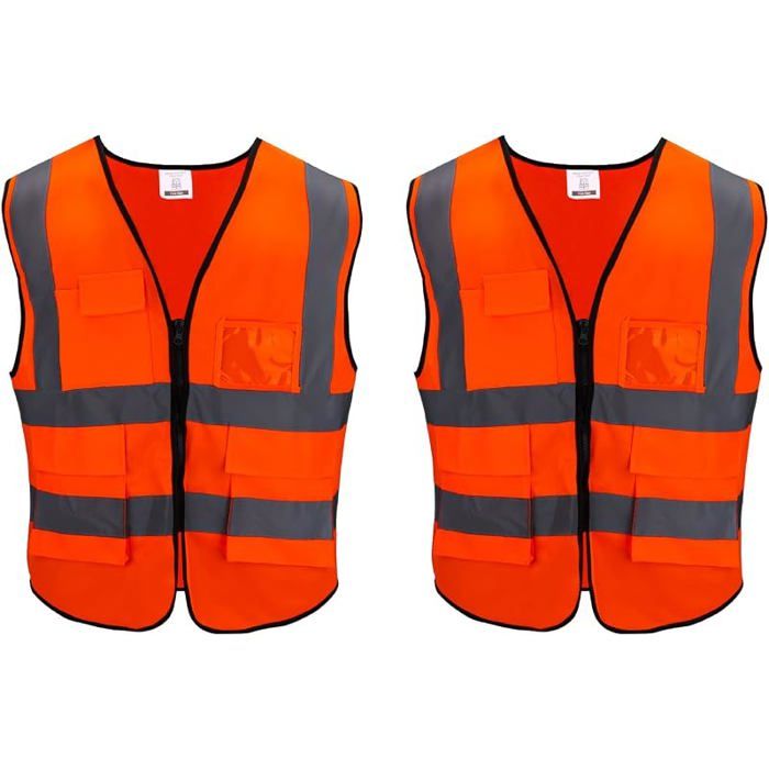 Gilet de Sécurité Réfléchissante 2PCS Veste Fluorescente avec Poches Gilet Velo de Haute Orange -2 Pack Taille GILET DE SECURITE
