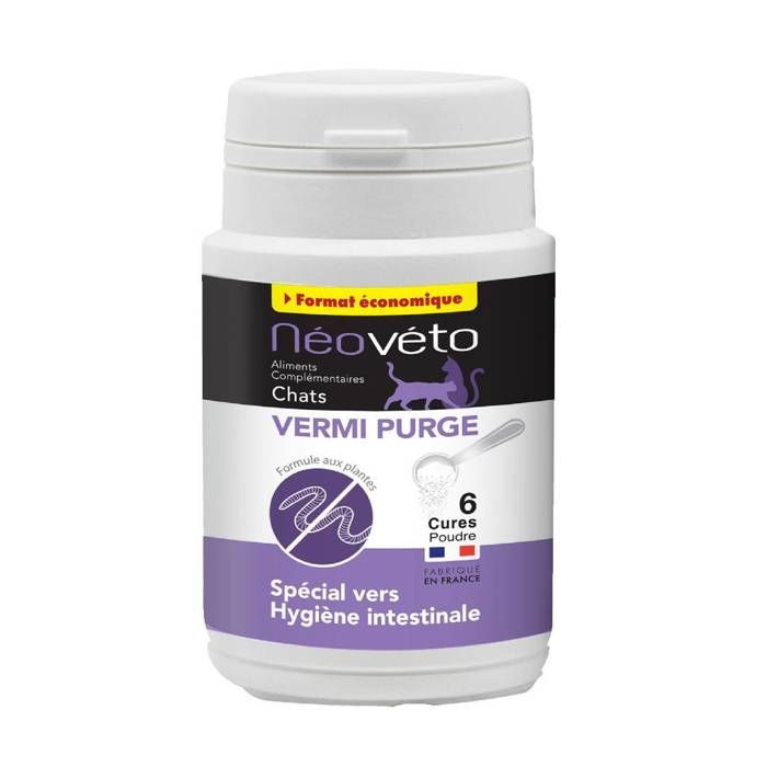 Vermifuge pour chat - NEOVETO - Vermipurge - Actifs agréés - Ingrédients végétaux - Poudre fabriquée en France