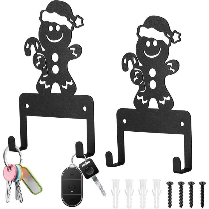 2 Pcs Porte-Clés Mural avec 2 Crochets Bonhomme de Neige Auto-Adhésif ou à Percer Idéal pour Rangement dans Couloir Entrée Cuis