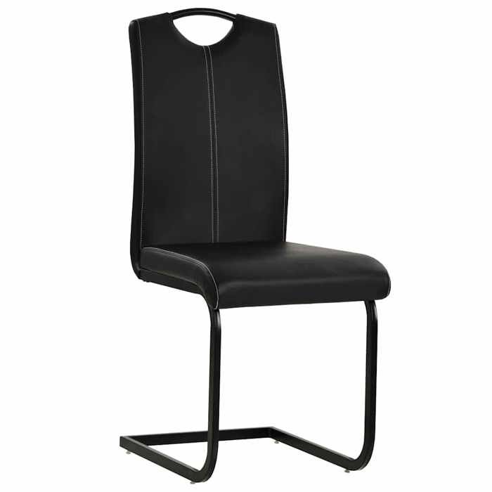 NEW Chaises à manger cantilever lot de 2 noir similicuir construction solide_24405