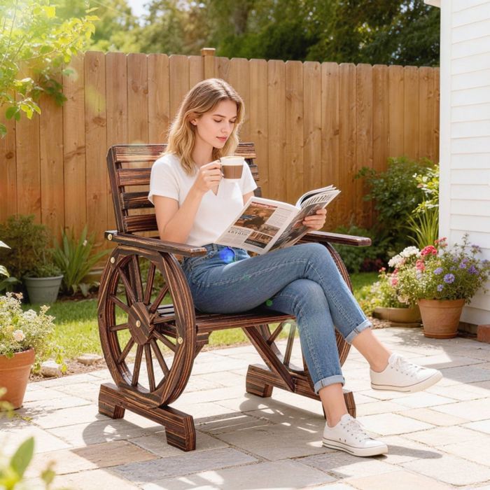 Fauteuil de jardin - WESTYLE - Roue de chariot - Pin et sapin - Finition carbonisée - Accoudoirs larges